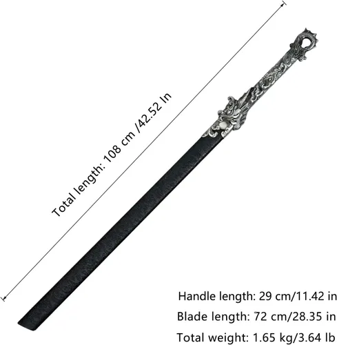 Vista 2 de Espada forjada hecha a mano Samurai Espada Apoyos Katana no afilada Espiga Completa Acero Inoxidable Dragón Rojo/Negro