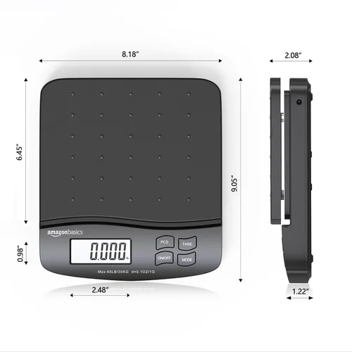 Vista 2 de Amazon Basics Báscula postal digital, adaptador de CA, capacidad de 65 lb, precisión de 0.1 oz, negra