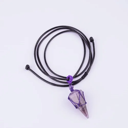 Vista 4 de Collar de 6 facetas de cristal de chakra de Reiki y piedra curativa, colgante de cristal puntiagudo, collar de cuerda ajustable para mujeres