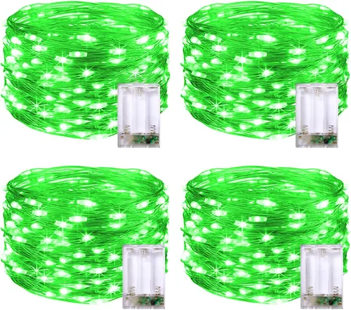 Vista 22 de JMEXSUSS 4 unidades de luces de hadas LED de 50 luces en púrpura y verde, luces de cadena de hadas operadas con batería, luces de 16 pies