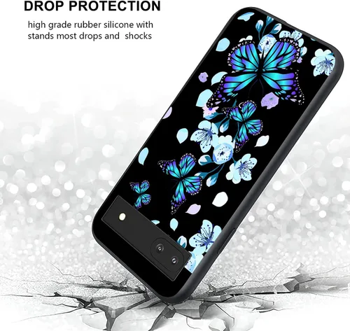Vista 5 de Funda compatible con Google Pixel 7 Pro con diseño de flores y mariposas para niños y niñas, TPU suave, a prueba de golpes, antiarañazos, diseñada