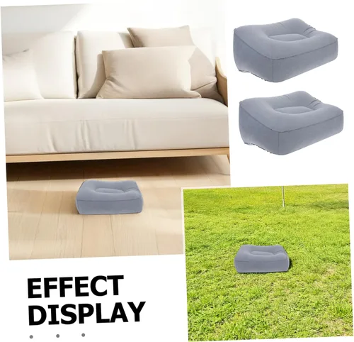 Vista 3 de FAVOMOTO Taburete inflable de viaje para reposapiés de 2 piezas, almohada gris fácil de inflar