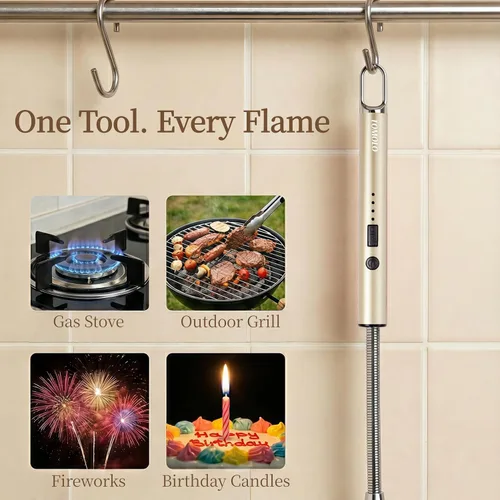 Vista 6 de TOMOLO Encendedor de velas eléctrico, encendedor de cuello largo y flexible con interruptor de seguridad, resistente al viento, de plasma, sin