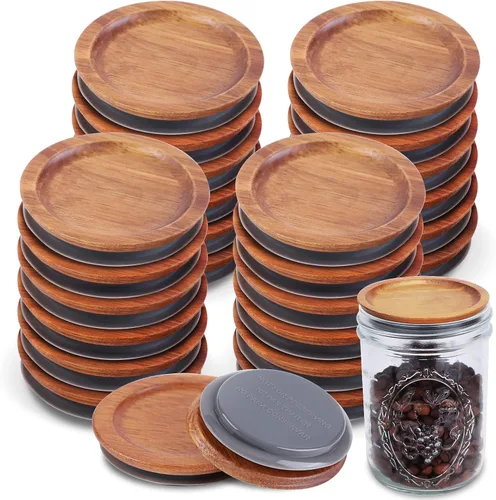 Vista 15 de 3 paquetes de tapas de boca regular y 3 paquetes de tapas de boca ancha para tarros de albañil de acacia, tapas de almacenamiento de tarros
