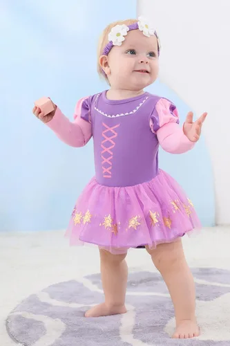 Vista 6 de WOPLAY 3Pcs Costumes Bodysuit for Baby Toddler Girls Princess Romper for Halloween Christmas New Yearswith Necklace