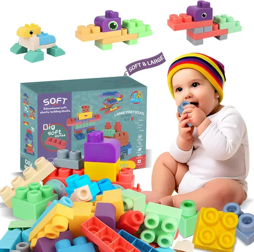 Vista 18 de Juguetes apilables de silicona para bebés, apilador de arco iris 7PCS Azul (Rainbow)