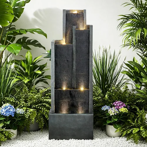 Vista 13 de Naturefalls Fuente moderna para exteriores de 38.7 pulgadas de alto, fuentes de jardín al aire libre de 4 niveles con diseño contemporáneo y luz LED