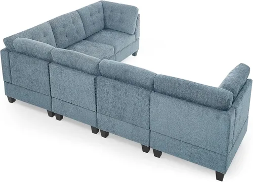 Vista 9 de ECLYL Sofá modular reversible para sala de estar, conjunto de muebles seccionales, sofá cama en forma de L, sofá de sala de estar con asientos