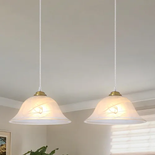 Vista 14 de Luces colgantes de isla para cocina, lámpara colgante dorada vintage de 11.8 pulgadas, lámpara colgante de vidrio esmerilado, 1 paquete, luces