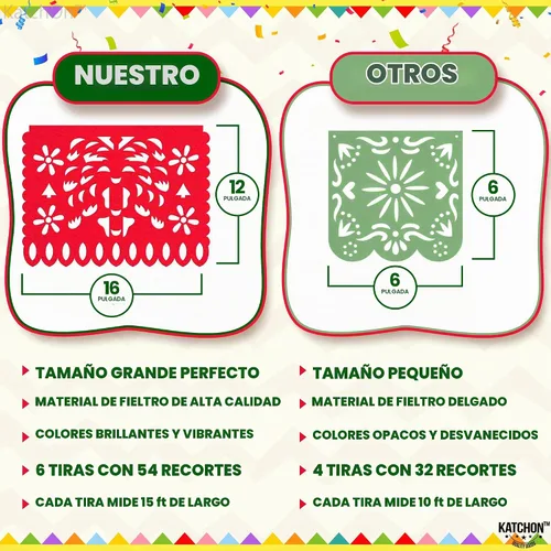 Vista 2 de KatchOn, Fieltro Mexican Fiesta Party Banner Papel Picado 6 Cuerdas 54