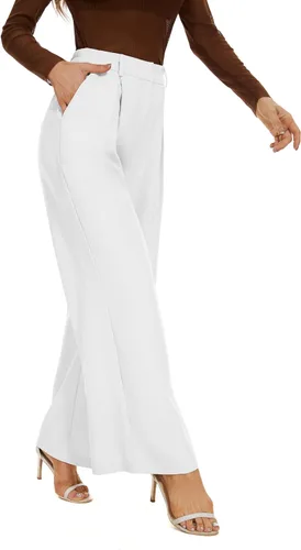 Vista 3 de KICZOY Pantalones largos tipo palazzo de pierna ancha para mujer, de cintura alta, para otoño, pantalones largos de trabajo, pantalones de traje