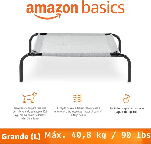 Vista 2 de Amazon Basics Cama elevada transpirable y refrescante para perros con marco de metal para perros grandes, 51 x 31 x 8 pulgadas, color gris