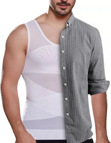 Vista 4 de ISUP Mens Compression Shirt Slimming Undershirt Shapewear Body Shaper Chest Compression Tummy Control Tank Top