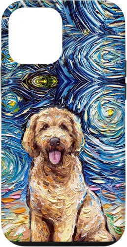 Vista 16 de Cute Goldendoodle Starry Night Doodle Dog Art by Aja Case for iPhone 17