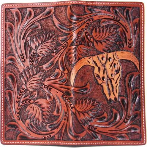 Vista 3 de Custom 3D Belt Company Texas Ranger Lone Star Long Rodeo Checkbook marrón y marrón