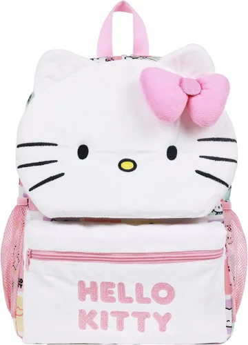 Vista 2 de Concept One Mochila Hello Kitty con lazo 3D de cara de felpa, bolsa de personajes Kawaii, rosa