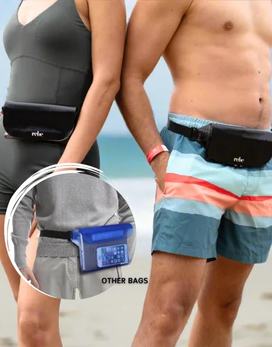 Vista 5 de Bolsa seca impermeable para teléfono, para playa, piscina, kayak, esnórquel, festivales. Mantén el teléfono a salvo del agua y la arena Esencial