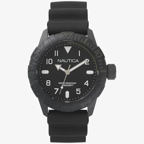 Vista 2 de Nautica "Fuera de Borda Acero Inoxidable y Silicona Reloj Deportivo de Cuarzo de los hombres, color negro (Modelo napoub001)