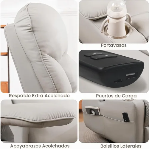 Vista 6 de SUNWAVE Mecedora eléctrica para guardería con reposabrazos ajustables para Gris