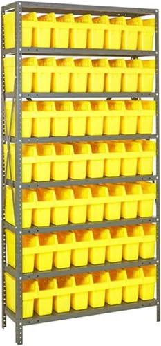 Vista 504 de Quantum QSBU-245BK Heavy Duty Shelving Unit with (7) Shelves and (24) QUS245 Black Bins for Garage Warehouse Storage Distribution 400 lb Load