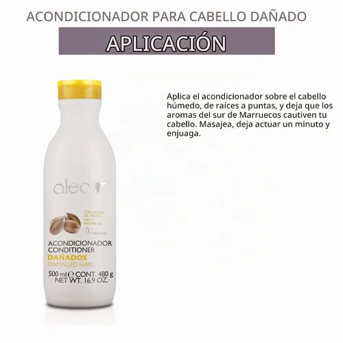 Vista 5 de ALEA - Acondicionador para el cabello dañado - Línea de cabello dañado - 16.9 fl oz - con proteínas de seda y aceite de argán - Libre de sulfatos