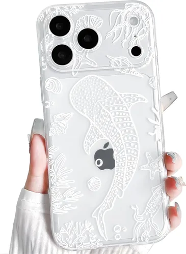 Vista 52 de NITITOP Funda para iPhone 13 Clear Sea Animal - Pez negro Pescado Negro