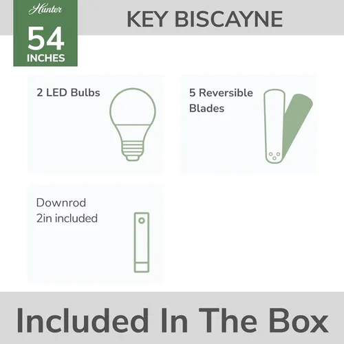 Vista 3 de Hunter Key Biscayne - Ventilador de techo, para interiores y exteriores, con luz LED y control para cadena de tracción