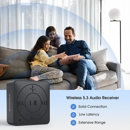 Vista 3 de MIPEACE Adaptador Bluetooth para auriculares, receptor Bluetooth auxiliar de 0.138 in con Bluetooth 5.3, llamadas manos libres, micrófono integrado
