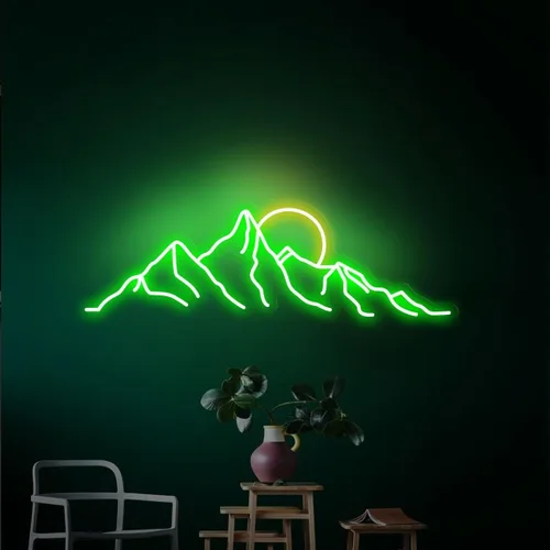 Vista 8 de Letrero de neón LED con diseño de montaña y puesta de sol de 18 pulgadas, letrero de neón con diseño de montaña y amanecer, regalos para la oficina