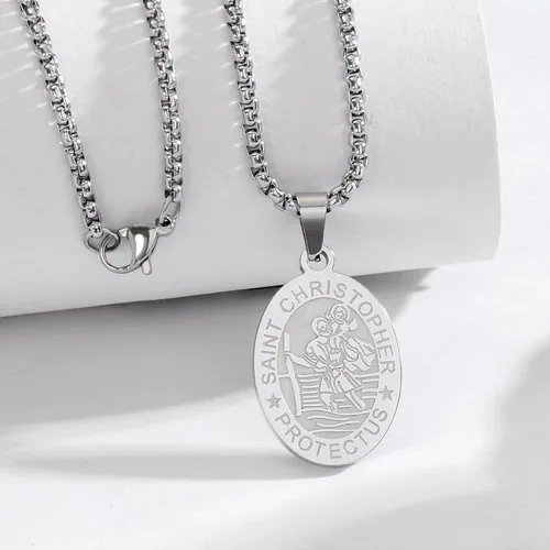 Vista 3 de Yaumatea San MiguelCristóbalVirgen MaríaBenedictoJude TaddeoJoséPatrickRafaelFranciscoFlorianThomas AquinasAnthony Medalla Collar Colgante de acero