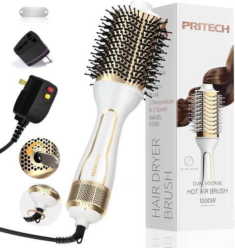 Vista 8 de PRITECH Cepillo térmico de 1.5 pulgadas, cepillo rizador voluminizador, rizador con 5 temperaturas ajustables, calentador redondo estilizador