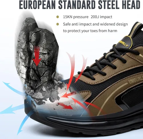 Vista 3 de Asiman Zapatos de punta de acero para hombre, zapatos de trabajo indestructibles, ligeros, con puntera de acero, zapatos de seguridad