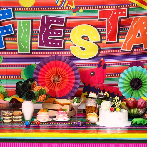 Vista 5 de Pancarta de fondo de fotografía con temática mexicana y Cinco de Mayo impreso de plástico para cabina de fotos mexicana, 51 x 86.6 pulgadas