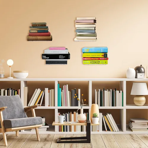 Vista 6 de Tenceur Estantería flotante invisible de 6 piezas para pared, organizador de libros montado en la pared, estantes flotantes acrílicos