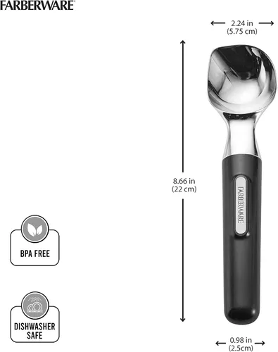 Vista 8 de Cuchara de helado profesional Farberware con mango cómodo, resistente, cuchara de grado profesional, cuchara de forma perfecta, ideal para cucharas