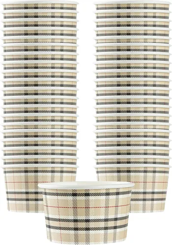 Vista 115 de Restaurantware Coppetta - Vasos de postre de 3 onzas, 50 tazas desechables para helado, tapas se venden por separado, cuencos de papel a cuadros