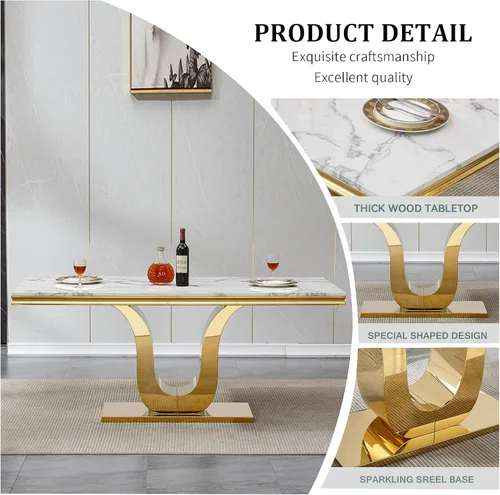 Vista 3 de SSLine Mesa de comedor moderna para mesa de cocina de mármol sintético de 6,70 pulgadas, mesa de comedor rectangular para muebles de cocina