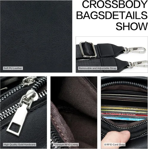 Vista 6 de POIUGOYA Bolsos cruzados pequeños para mujer, bolsos de hombro y bolsos de cuero para mujer, bolso de mano con cuatro cremalleras para cámara