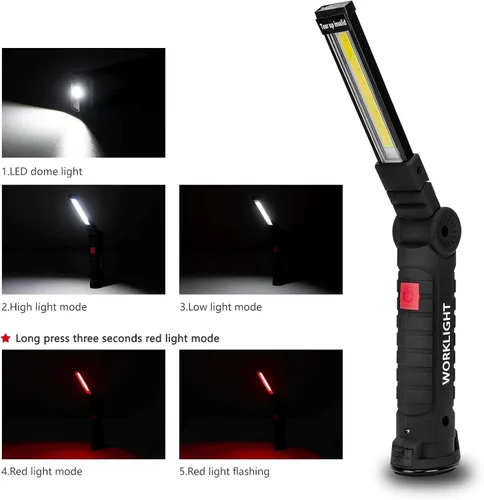 Vista 3 de Lmaytech Linternas LED, 5 paquetes de luces de trabajo recargables, luz de trabajo con base magnética y gancho para colgar, rotación de 360°, 5
