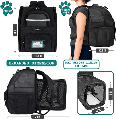 Vista 2 de PetAmi Mochila transportadora para perros y gatos, mochila expandible para viajes y senderismo, mochila de transporte para perros pequeños, medianos