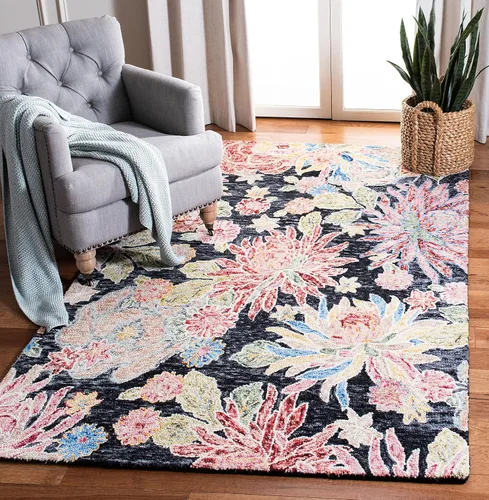 Vista 10 de SAFAVIEH Jardin Collection - Alfombra de pasillo, 2 pies 3 pulgadas x 8 pies, carbón y rojo, hecho a mano, lana floral y algodón, ideal para zonas