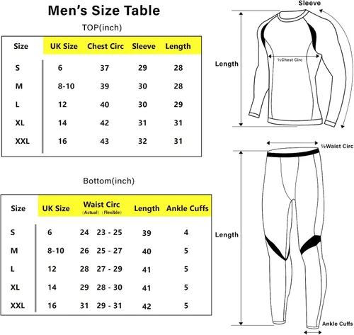 Vista 6 de Muezna Conjunto térmico para hombre con parte superior e inferior, capa base larga con forro polar suave