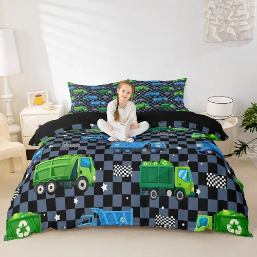 Vista 14 de Feelyou Race Car Duvet Cover Twin Size Boys Girls Speed Sports Car Bedding Set Breathable Soft Racing Comforter Cover 2Pcs Black White Checked Azure
