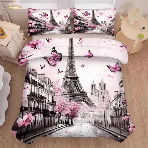 Vista 11 de kxry Lindo juego de edredón de niña negra, juegos de ropa de cama individual de niña afroamericana para niños, bonito edredón de nubes estrelladas