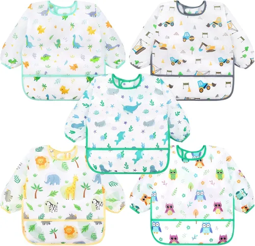 Vista 14 de Accmor 5 Pack Long Sleeve Bibs, Baby Smock Waterproof Sleeved Bib Smock for Baby Toddler 6-36 Months