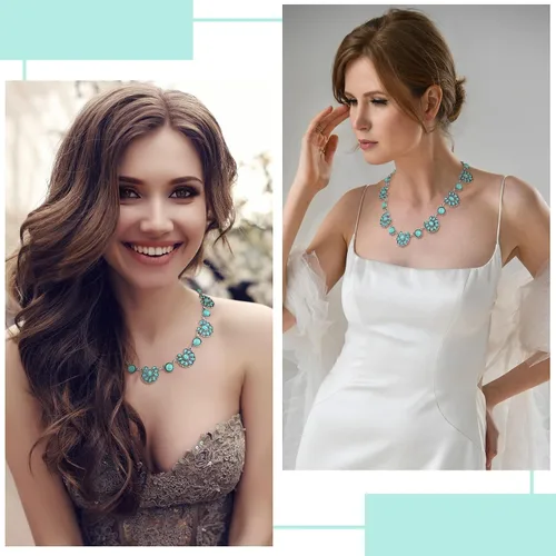 Vista 5 de Bonuci Collar con colgante de turquesa, collar largo para mujer, joyería occidental plateada, joyería boho con hebilla para mujer Verde