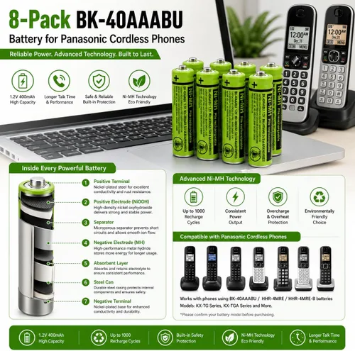 Vista 6 de 8 BK-40AAABU Batería para teléfono inalámbrico Panasonic