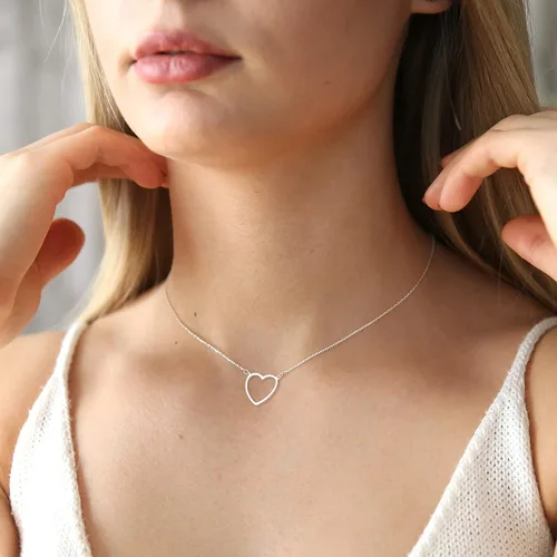 Vista 2 de Tewiky - Lindo collar de corazón, collar gargantilla con colgante de corazón de oro de 14 quilates, collar de cadena de corazón abierto de oro