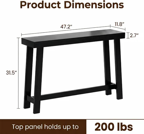 Vista 2 de Mesa de consola estrecha de bambú de 47.2" (120 cm), mesa auxiliar de madera estilo granja, mesa rectangular de entrada, mesa de sofá moderna detrás