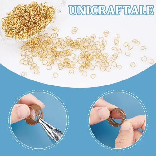 Vista 5 de UNICRAFTALE 800 piezas de anillos de salto abiertos de acero inoxidable de 0.197 in, anillos redondos dorados, conectores de metal para manualidades